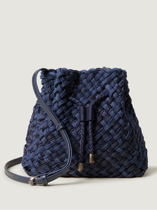 Naghedi Handbags - NAGHEDI Gramercy Double Weave Bucket Bag Denim Indigo